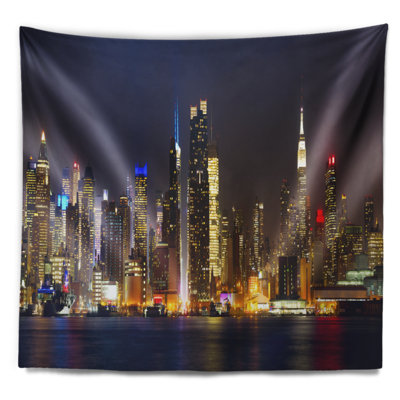 Paysage urbain de new york skyline pendant la nuit tapisserie