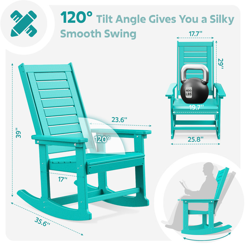 Chaise berçante d'extérieur Hdpe (ensemble de 2), Turquoise