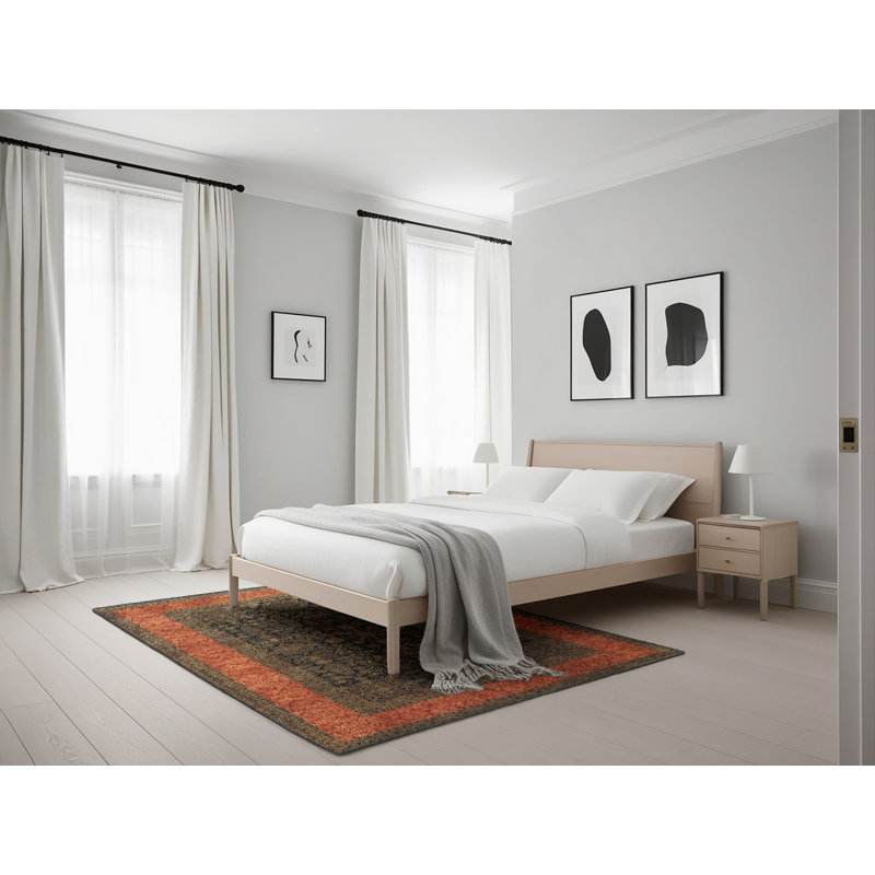 Tapis traditionnel rouge / noir, Rectangle 5 pi x 7 pi