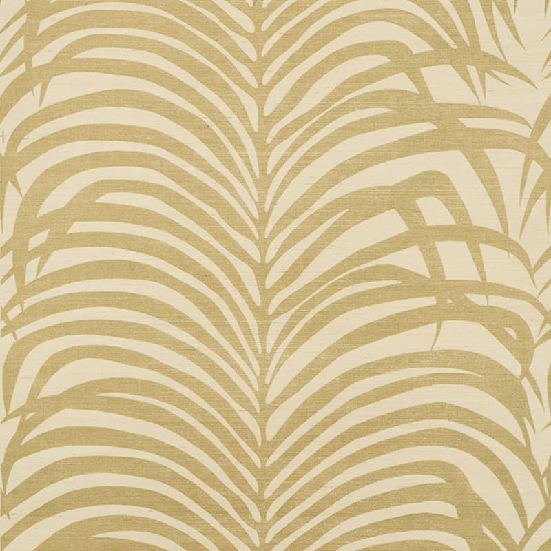 Papier peint zèbre palmier en sisal, Or sur ivoire
