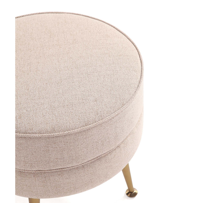Luker Woven Polyester Blend Upholstered Ottoman in Oatmeal with Gold Feet (Set of 2), Beige, Gold