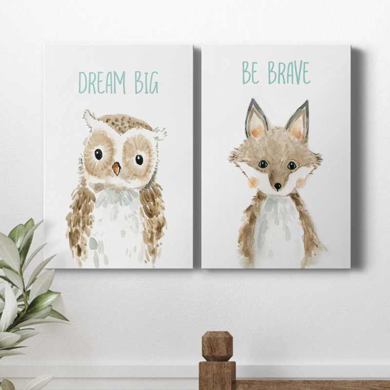 Dream Big Owl - ensemble de 2 peintures, H 36 po x l 24 po x P 1 po, Toile tendue