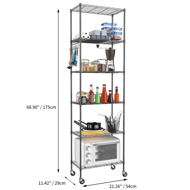 Étagère à 6 niveaux en métal H 68,9 po x l 21,26 po x P 11,42 po Loriga, Noir