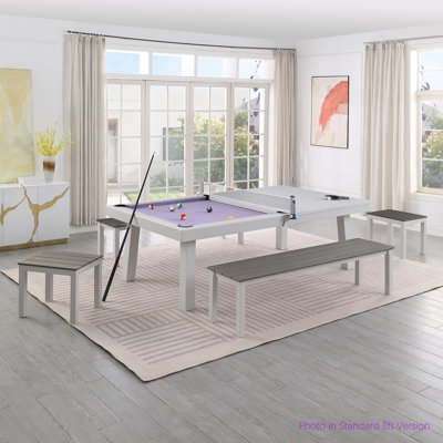 Table de salle à manger d'extérieur / d'intérieur en ardoise avec 4 bancs et accessoires Oasis