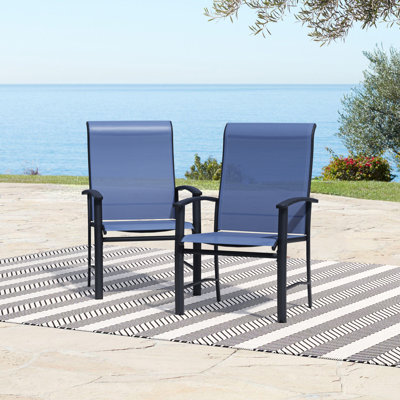 Outdoor Dining Chairs Set of 2 All-Weather Textilene Metal Patio Chairs - High Back Ergonomic Design for Garden, Deck, Balcony by Winston Porter