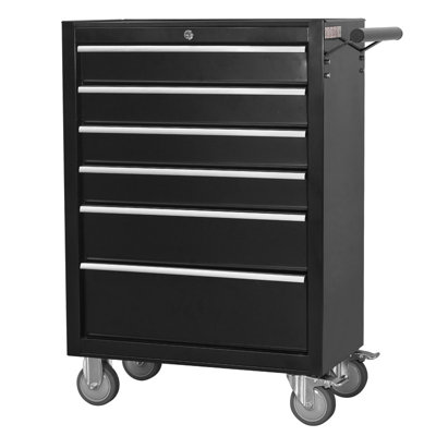 6-Drawer Rolling Tool Chest Cabinet, Large Capacity Metal Tool Box with Wheels & Cylinder Lock, Multi-Scene Rolling Storage Tool Cart for Kitchen, Workshop, Office, Tool Room, Garage & Warehouse - Black