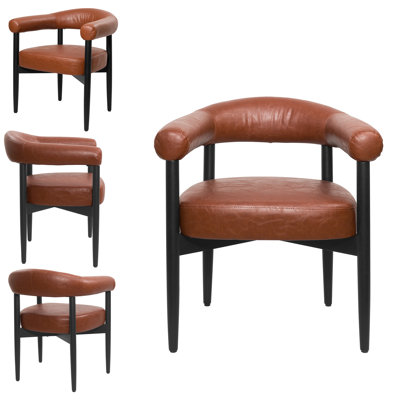 Upholstered Dining Chair Barrel Armchair With Wood Frame Side Chair