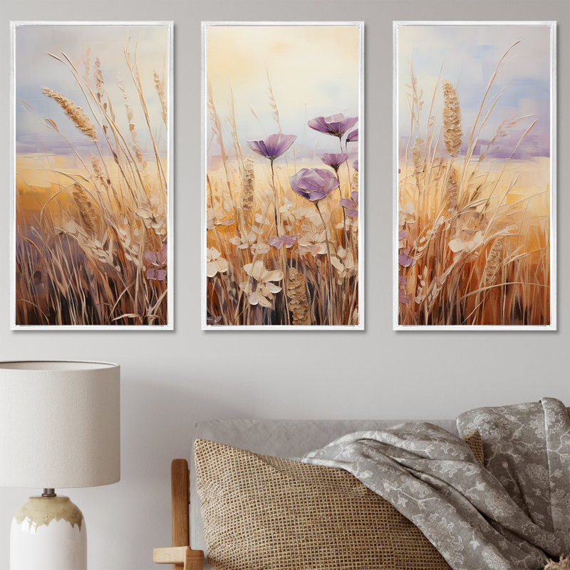 Minimalisme Meadow Magic IV - ensemble d'art mural prairie, H 40 po x l 60 po x P 1 po, Cadre flottant blanc