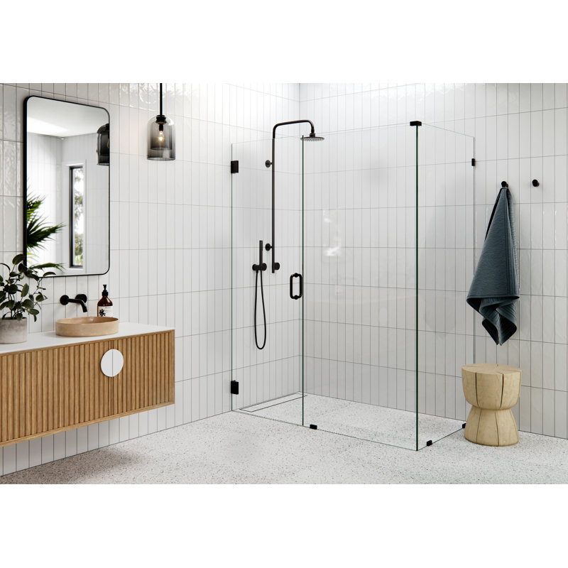 Illume 58 in. x 34 in. x 78 in. 90-degree Fully Frameless Wall Hinged Glass Shower Enclosure, Oil Rubbed Bronze
