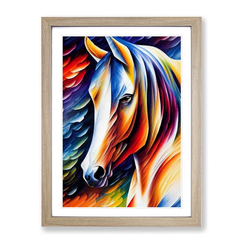 Horse Portrait No.2 - Single Picture Frame Painting, 34cm H x 25cm W x 2cm D, Oak