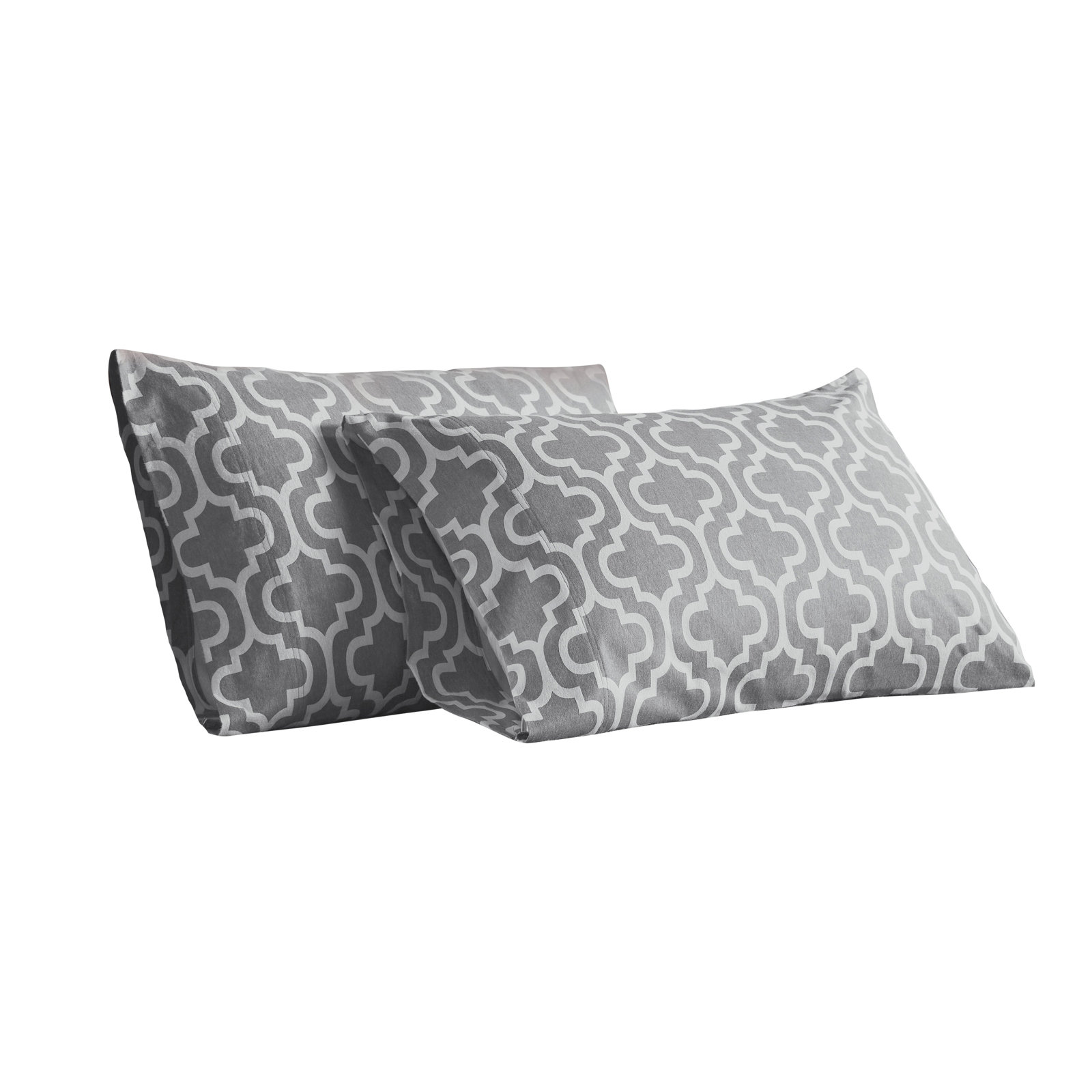 All-Season Breathable 100% Cotton Flannel Pillowcase Set, Standard, Gray Trellis