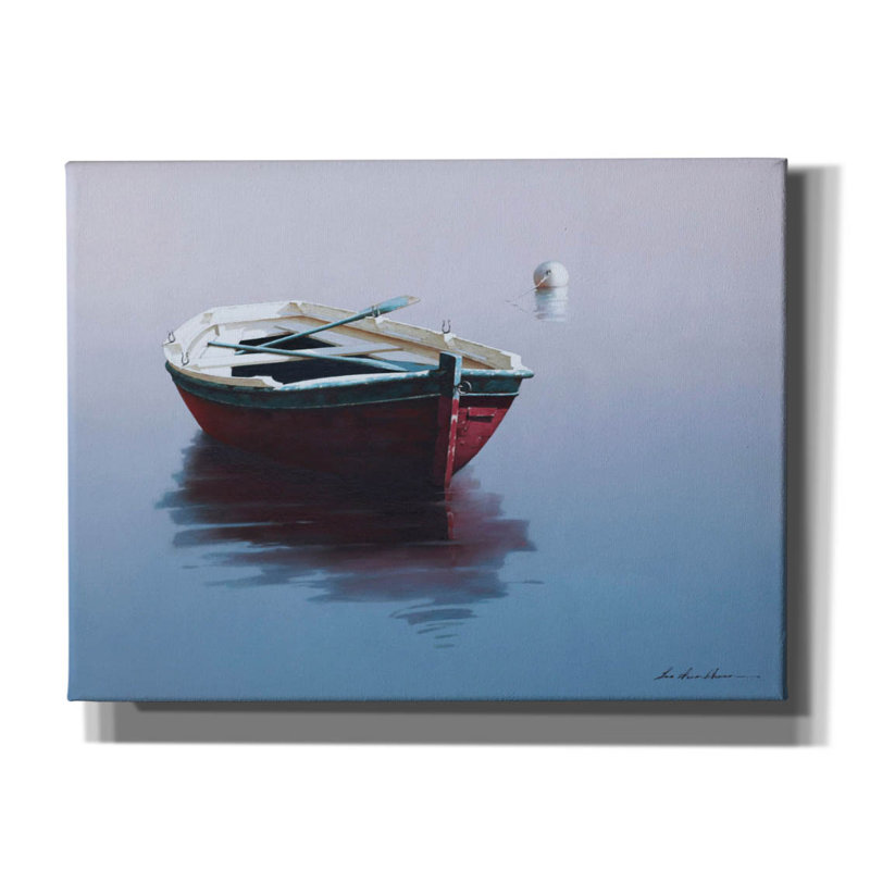 «Lonely Boat in Red» par Zhen-Huan Lu, art mural sur toile, H 12 po x l 16 po x P 0,75 po