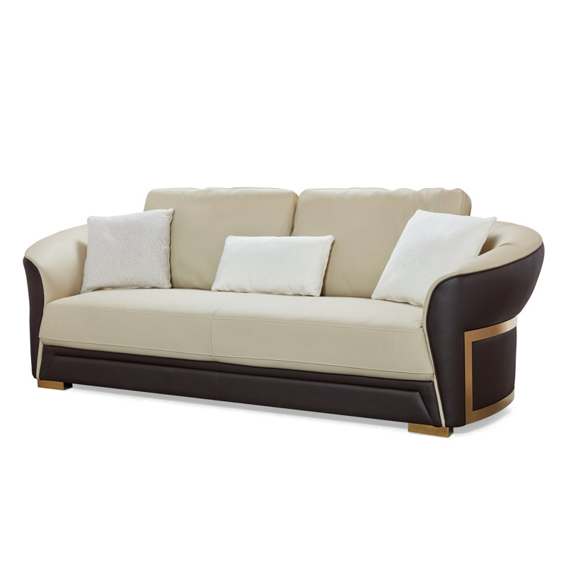 Sofa, Beige/Chocolate Genuine Leather