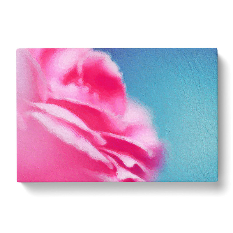 Pink Carnation On Blue - Wrapped Canvas Painting, 35cm H x 50cm W x 3cm D