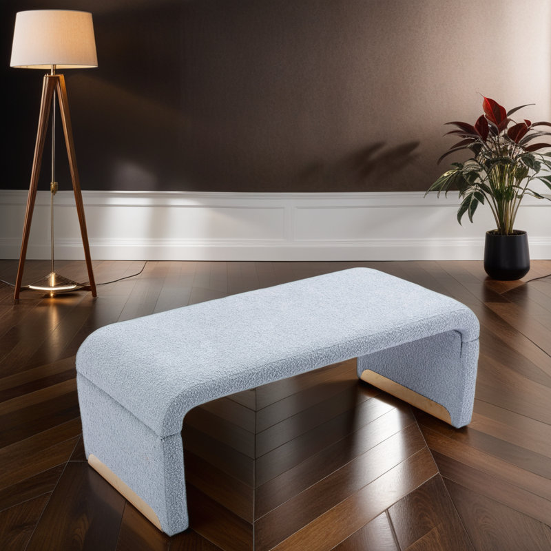 Alayjha Boucle Fabric Upholstered Bench, Blue