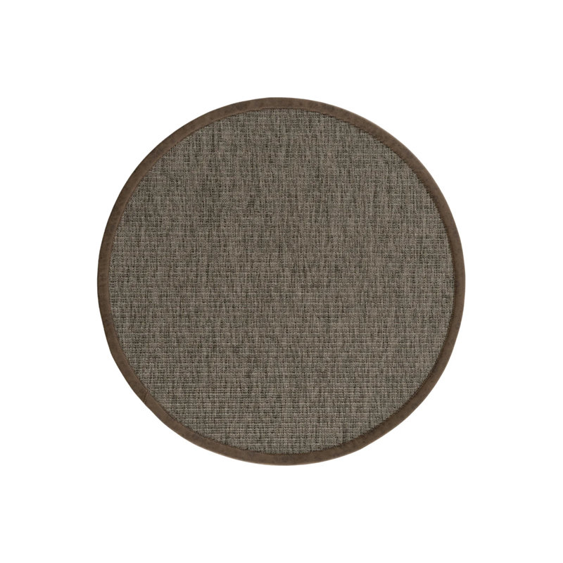 Tapis rond en sisal à bordure méduse en cuir Lopez, Rond 8 pi 3 po