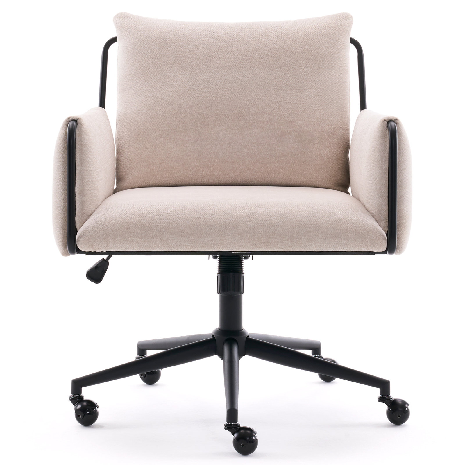 Arianna Upholstered Swivel Office Chair, Beige Seat/ Black Frame