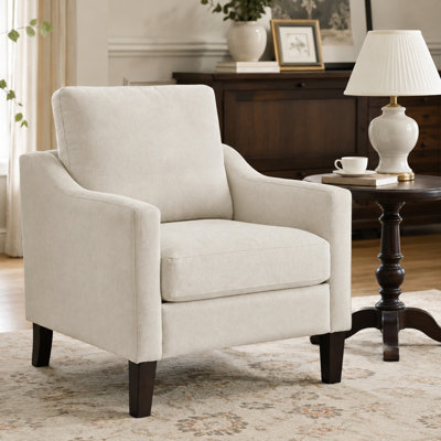 Upholstered Accent Armchair with Solid Wood Legs