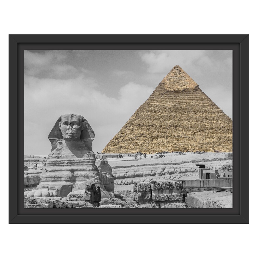 Gerahmtes Wandbild Sphinx vor Pyramide