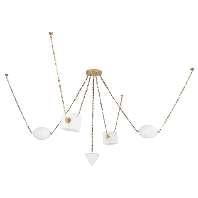 Mineral 5-Light Brass dimmable LED Chandelier, Opal Glass, Brass
