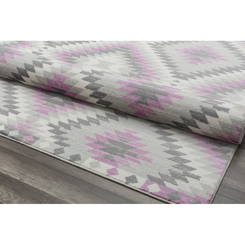 Heron Bodrum Tribal Kilim Denim Area Rug, Rectangle 8'9" x 12', Pink/Ivory/Silver/Gray