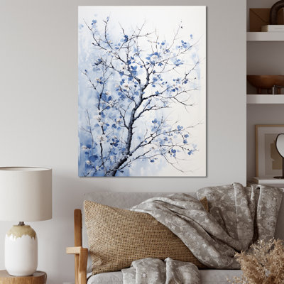 Blue And White Tree Blooms In Winter II - Tree Wall Art