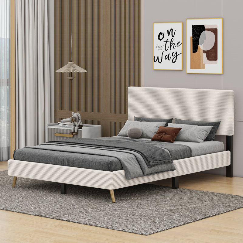 Lit plateforme tapissier Menlo, Beige