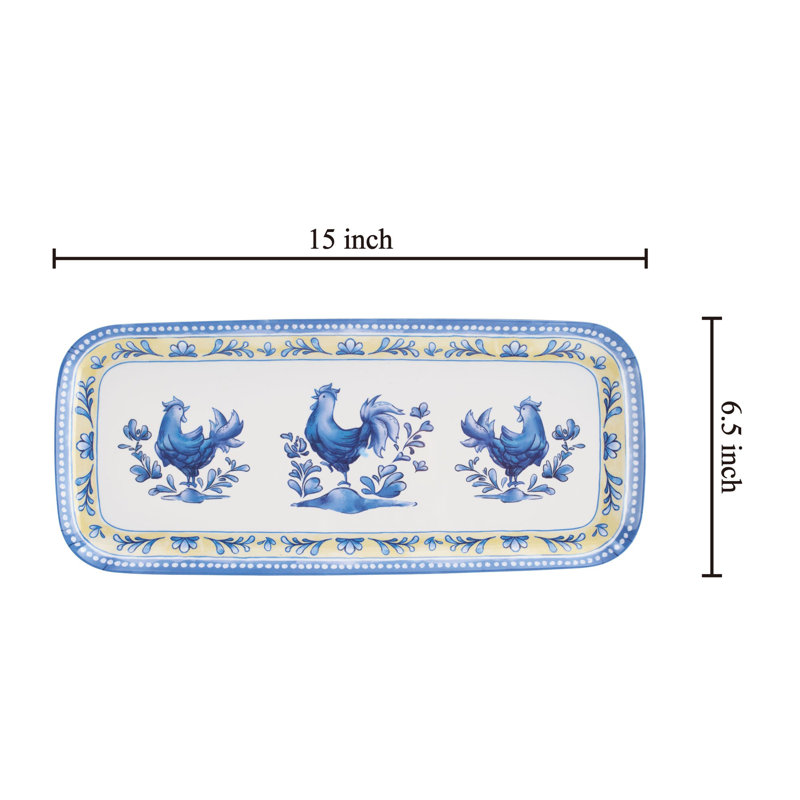 2-Piece Blue Rooster 15" Tray