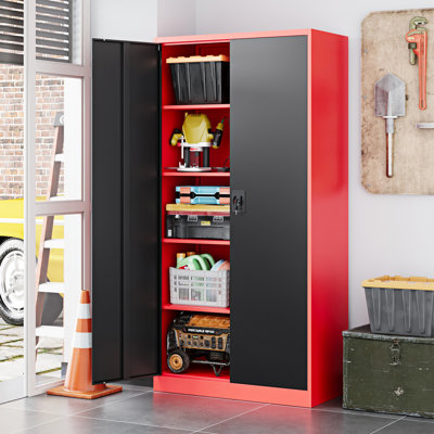 Grande armoire de rangement en acier de 35,43 pouces avec 2 portes et 5 tablettes ajustables