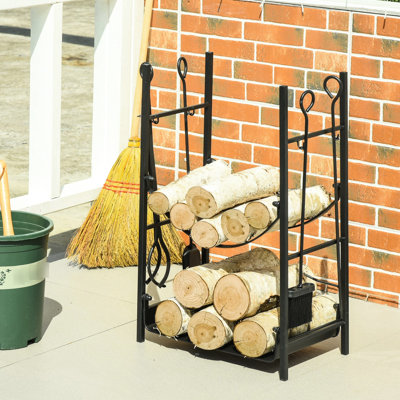Indoor Outdoor Firewood Storage With Reliable Tools - 2, Black 2 Layers Rack Black,