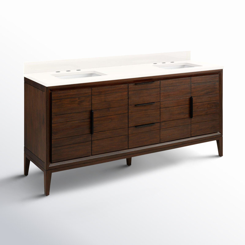 Aliso 72" Double Bathroom Vanity, Arctic White Quartz, 8" Widespread, Java