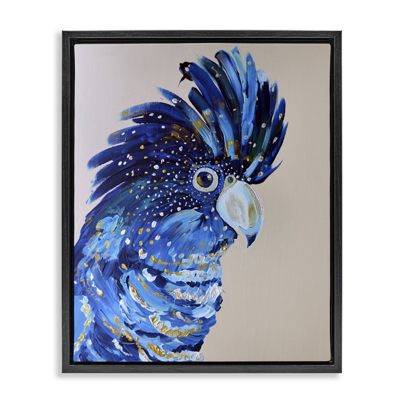 Cadre flottant Coco The Cockatoo, design par Jennifer Seeley, Cadre flottant noir de jais, H 21 po x l 17 po