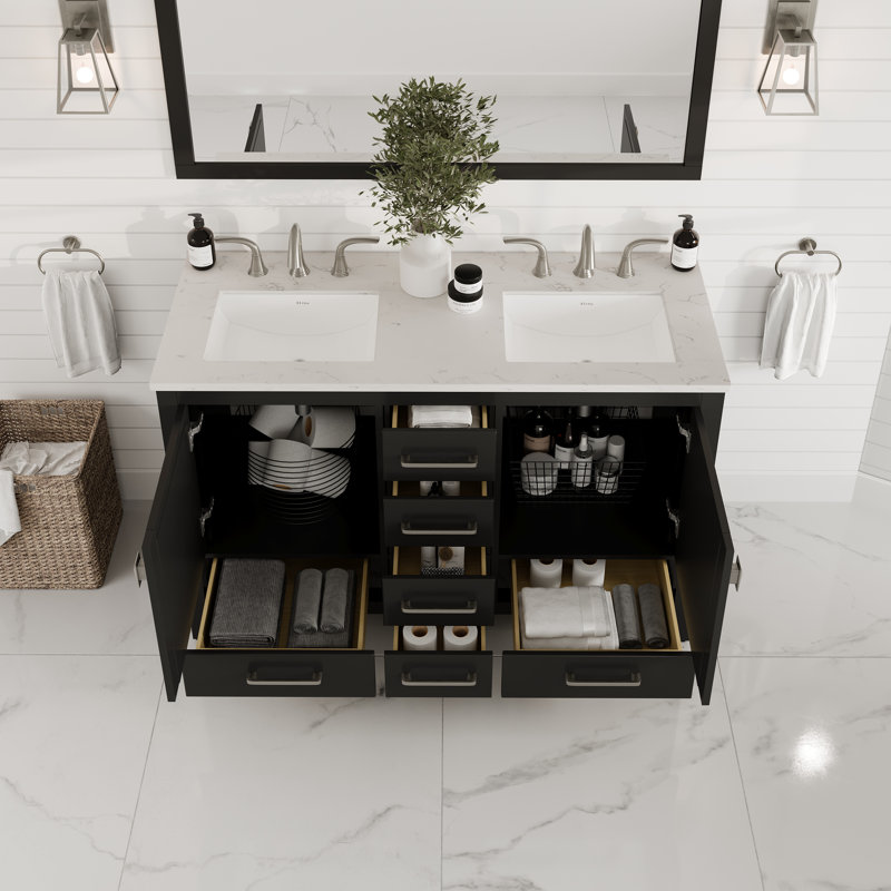 Espresso Solid Wood Double Sink Bathroom Vanity with Carrara Quartz Top