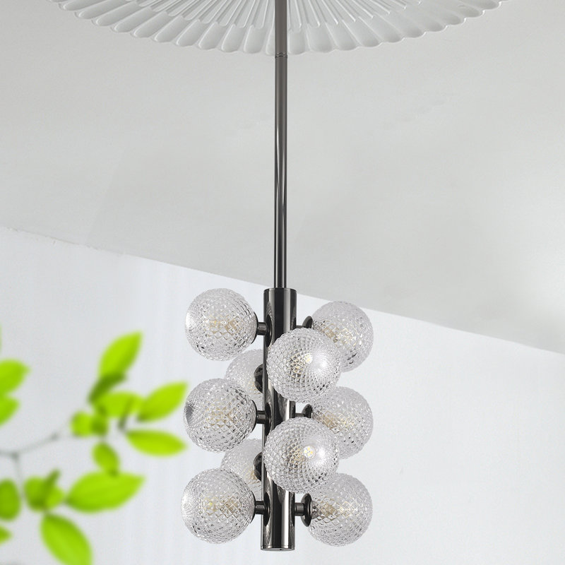 10 - Light Dimmable Modern Chandelier with Textured Glass Globe Shades