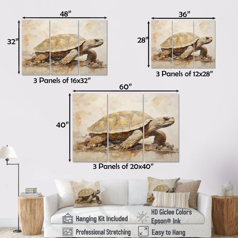 «Minimalisme tortue aventure», ensemble d'art mural animal tortue, H 28 po x l 36 po, Toile tendue