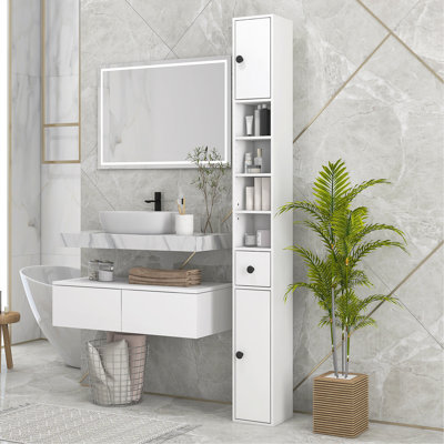 Grande armoire de rangement pour salle de bain de 71 po Kleankin, armoire à papier toilette étroite avec tablettes ouvertes, 2 armoires à portes, tablettes réglables pour la cuisine, le couloir, le salon, blanc