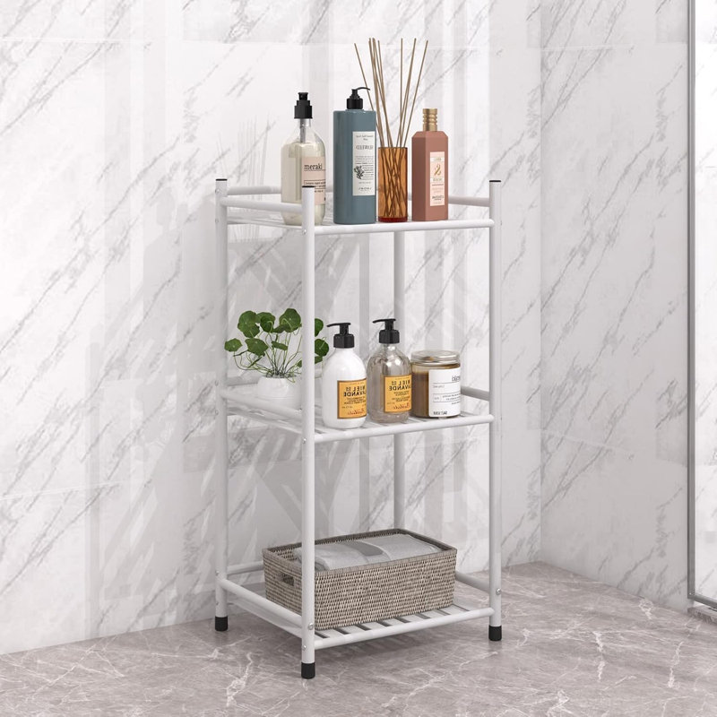 Étagère de rangement de salle de bain à 3 niveaux, étagère de coin en métal autoportante pour la cuisine, le salon, le couloir