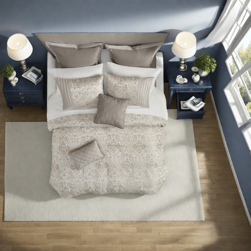 Ensemble de literie luxueux en jacquard de polyester, grand lit kaki, design élégant