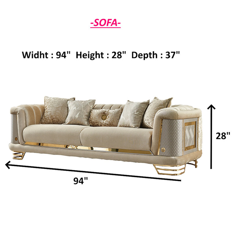 Luxury Tufted Velvet Sofa With Gold Accents – Modern Upholstered Couch In 4 Elegant Colors, Beige