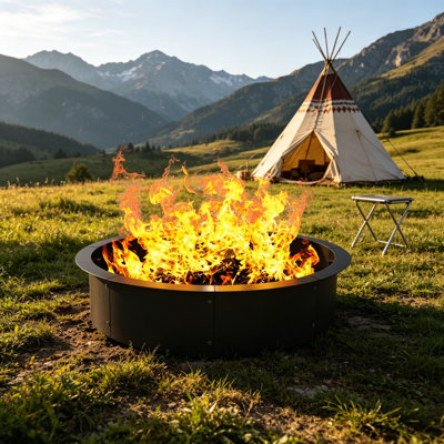 36in Inner 40in Outer Heavy Duty Steel Fire Pit Ring Black