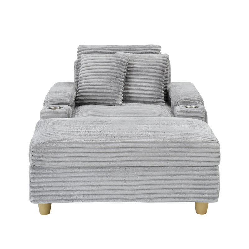 Canapé simple en velours côtelé de style élégant avec un oreiller, deux coussins décoratifs, un repose-pieds et deux espaces de rangement