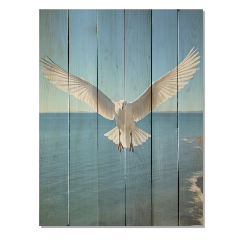 «Seagull Costal Horizon I» - art mural en bois côtier sur bois de pin naturel, H 20 po x l 10 po