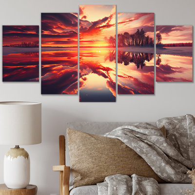 Ramirez - Lac, reproduction sur toile - 5 panneaux