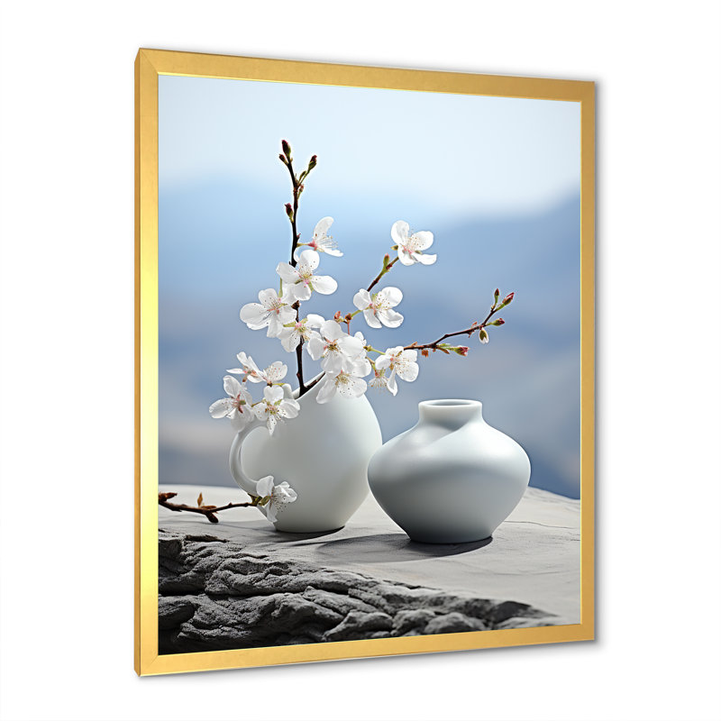 Art zen floral sur pierre spirituelle, Cadre doré simple, H 20 po x l 12 po x P 1 po
