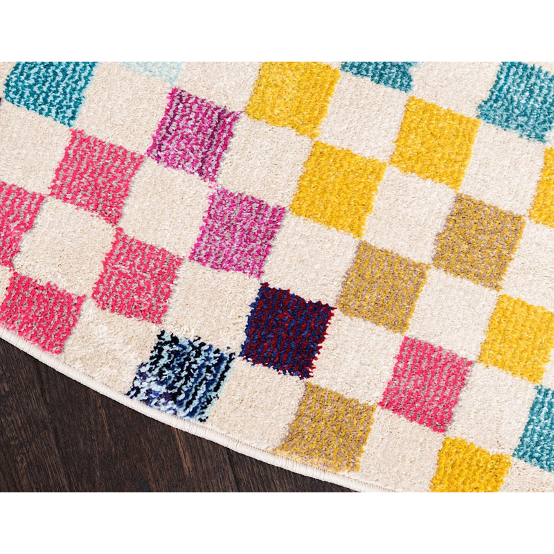 Tapis à motif géométrique rouge / jaune / bleu Quinlin, Rectangle 4 pi x 6 pi