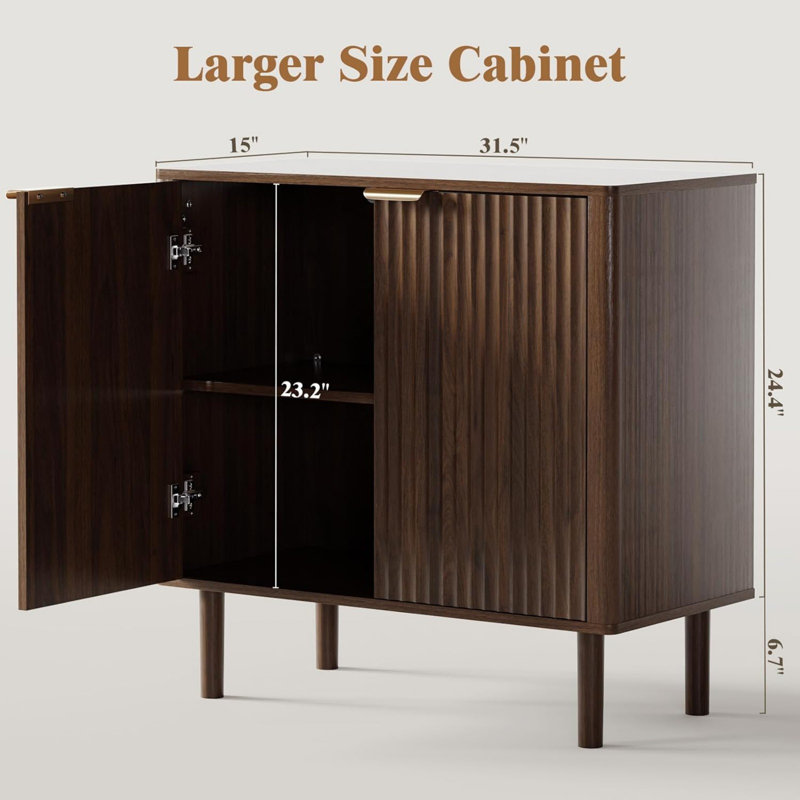 31.5" W Sideboard Buffet Cabinet With Storage, Modern Fluted Accent Credenza With Doors & Adjustable Shelves, Wood Coffee Bar Console Table For Living Room, Dining Room, Kitchen Or Entryway