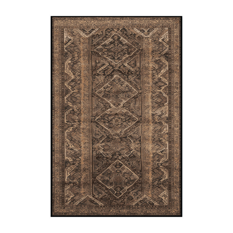 Tapis art déco brun lavable à la machine, Tapis de couloir 2 pi x 5 pi