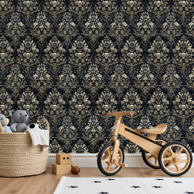 Papier peint adhésif peler et coller en PVC, revêtement mural auto-adhésif amovible avec impression élégante de fleurs de crâne botaniques sans soudure, imperméable pour la décoration intérieure - rouleau