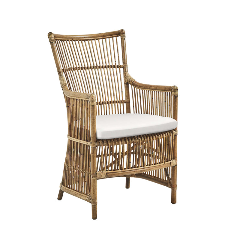 Davinci Rattan Armchair, Antique, White Canvas