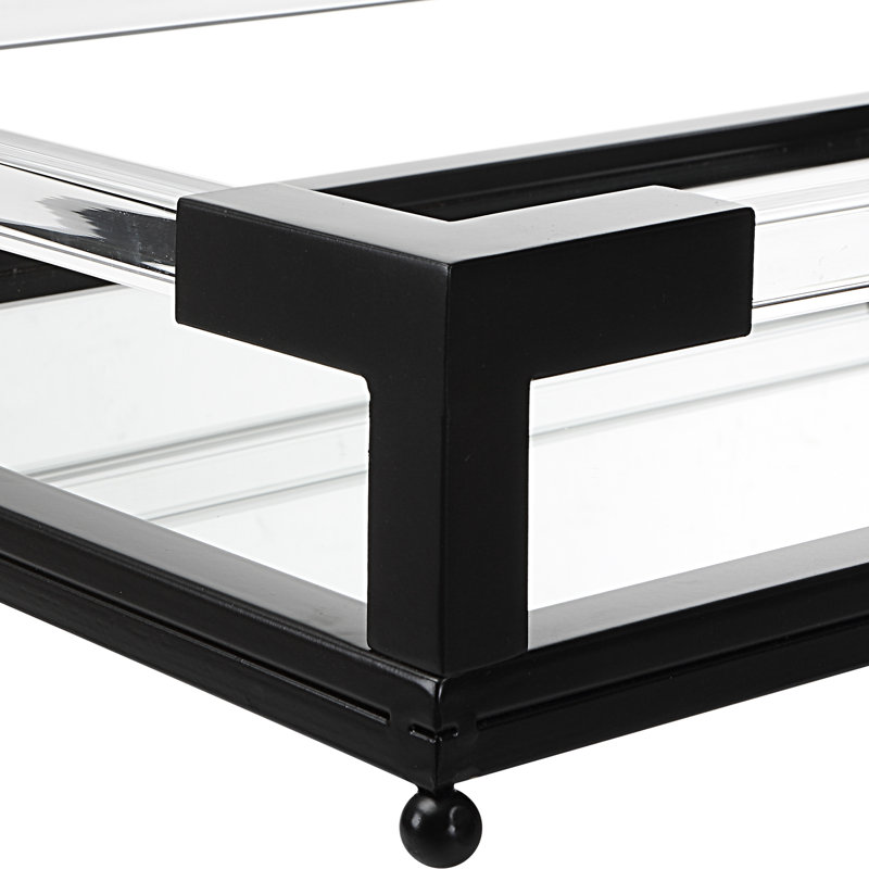 Black Iron and Glass Square Tray with Clear Acrylic Sides